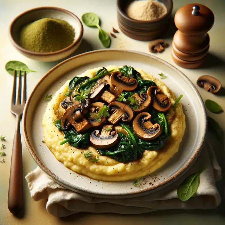 Cremige Vegane Polenta mit Pilzen und Spinat Recipe