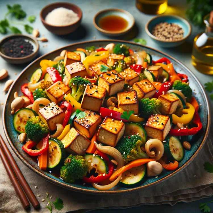 Knuspriger Tofu mit Gemüsepfanne Recipe