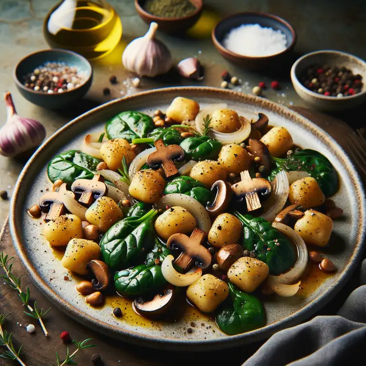 Gebratene Gnocchi mit Pilzen und Spinat Recipe