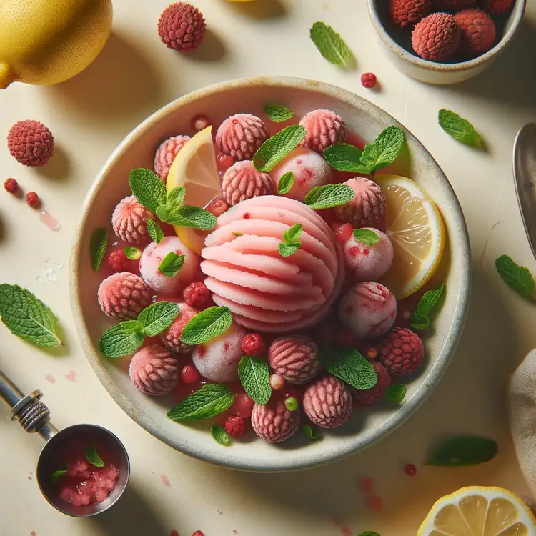 Litschi-Sorbet mit frischen Minzblättern Recipe