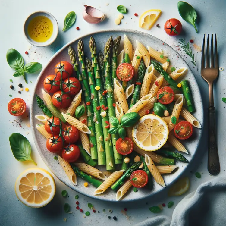 Pasta mit grünem Spargel und Tomaten Recipe