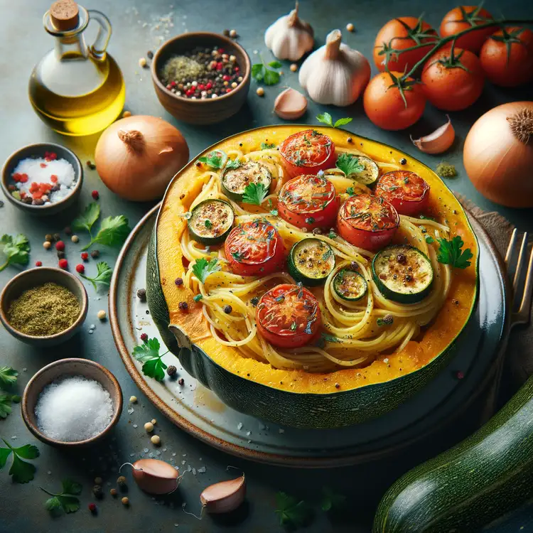 Überbackener Spaghettikürbis mit Tomaten Recipe