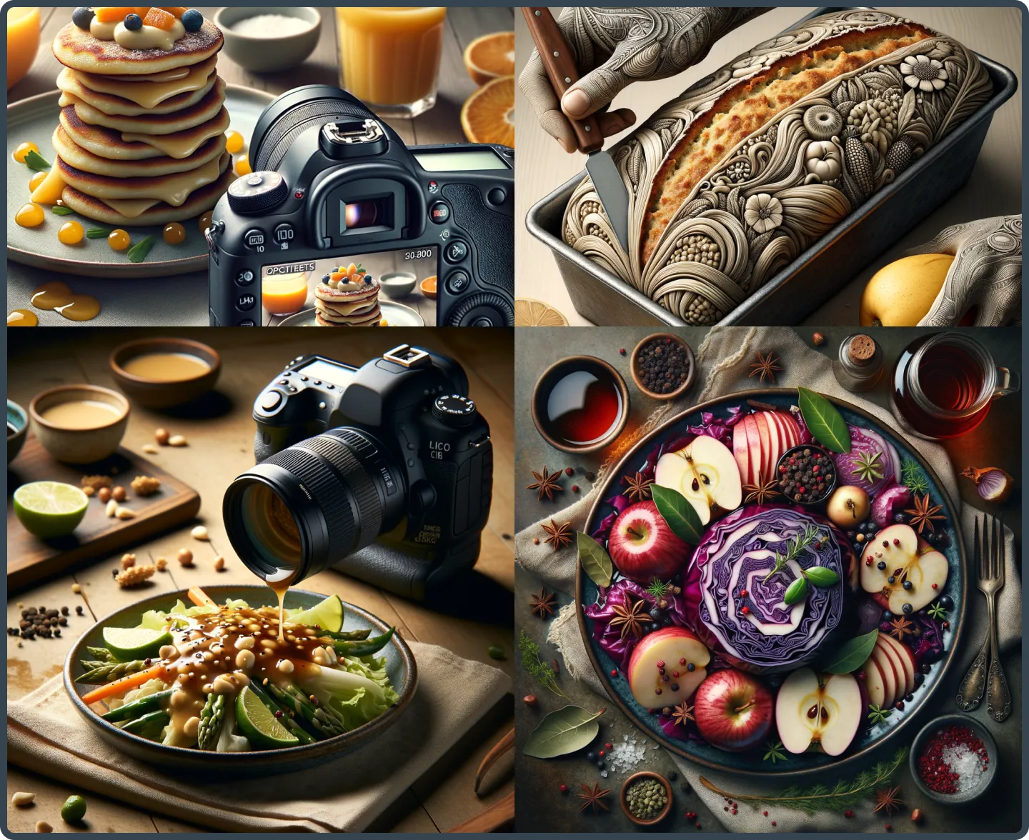 Beispiele für gelungene und misslungene KI-generierte Essensbilder