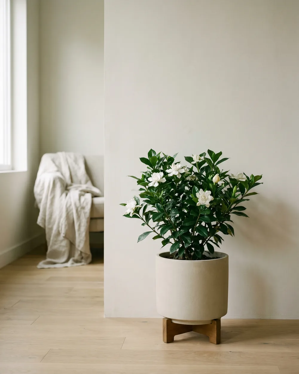 Gardenie styliert im Wohnraum