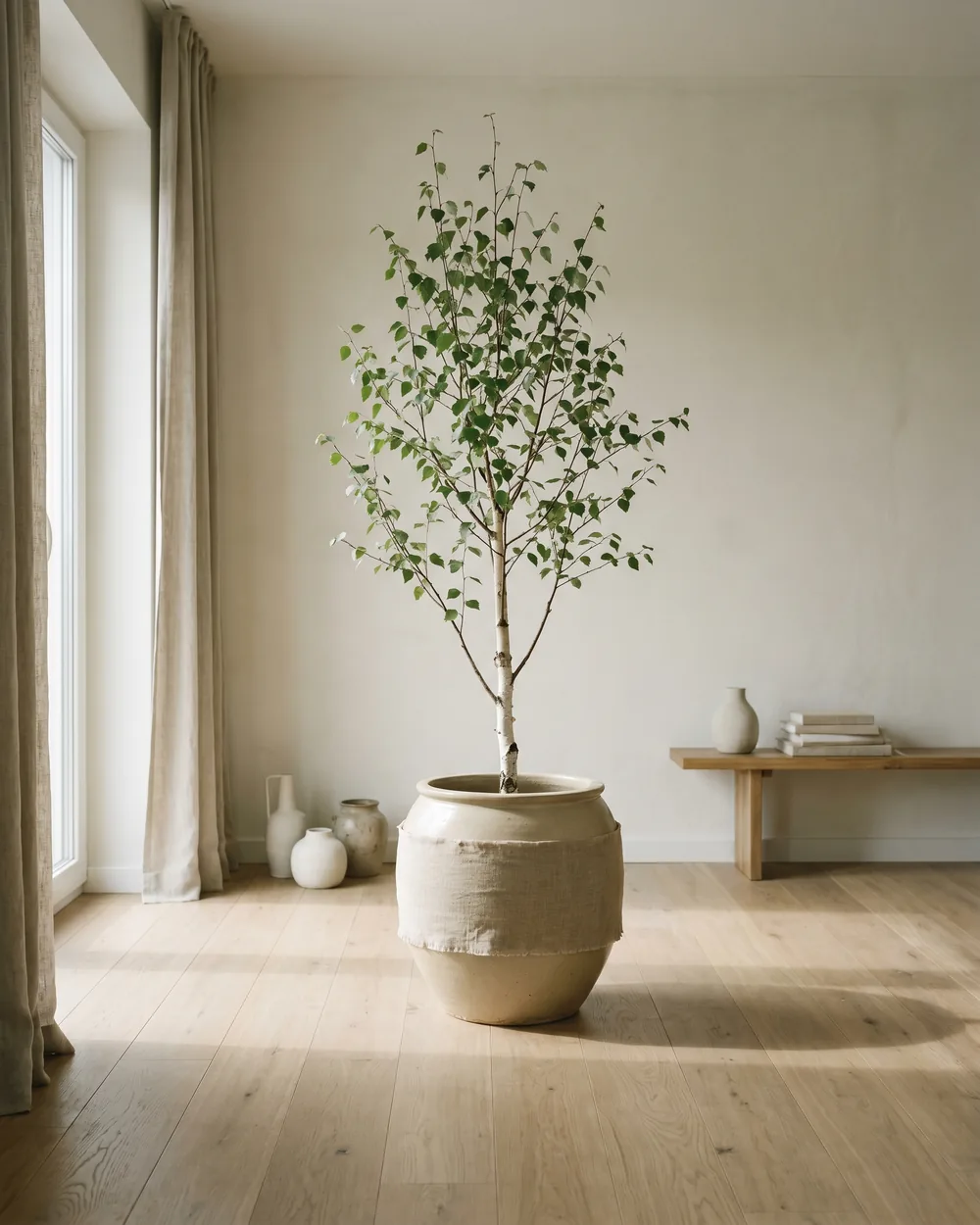 Hängebirke styliert im Wohnraum