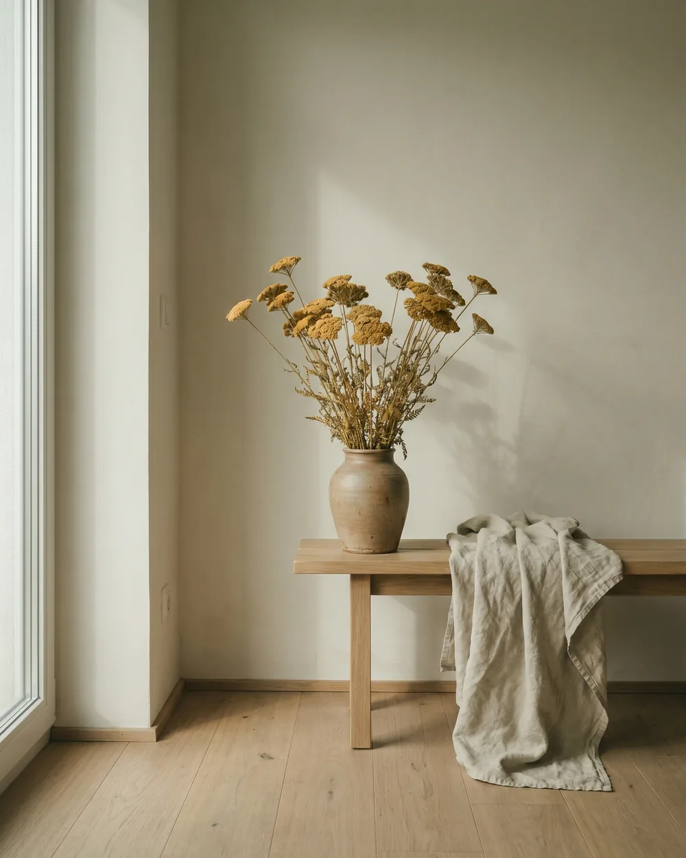 Gelbe Schafgarbe styliert im Wohnraum