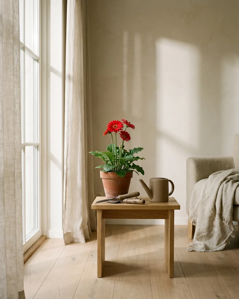 Gerbera styliert im Wohnraum