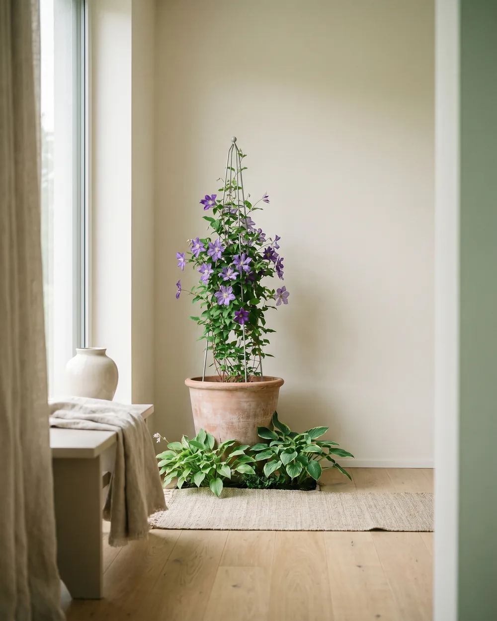 Glocken-Clematis styliert im Wohnraum