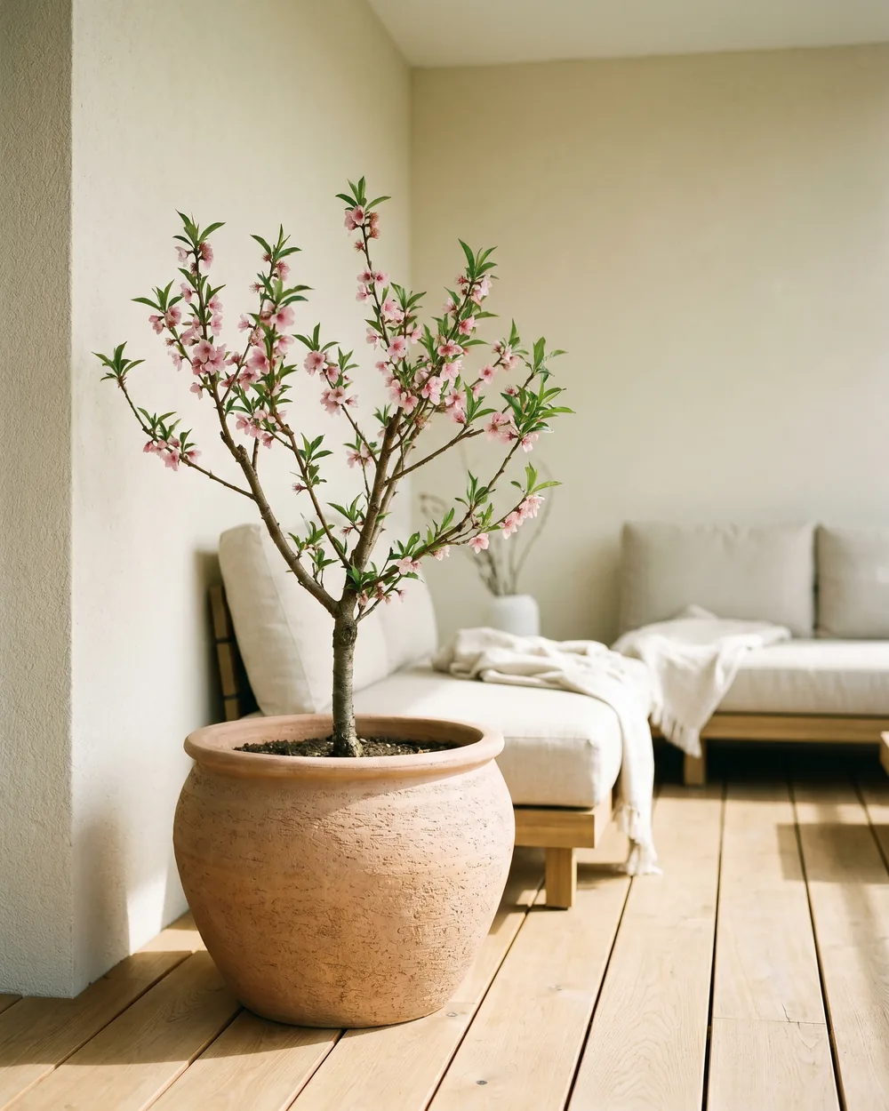 Aprikosenpfirsich styliert im Wohnraum