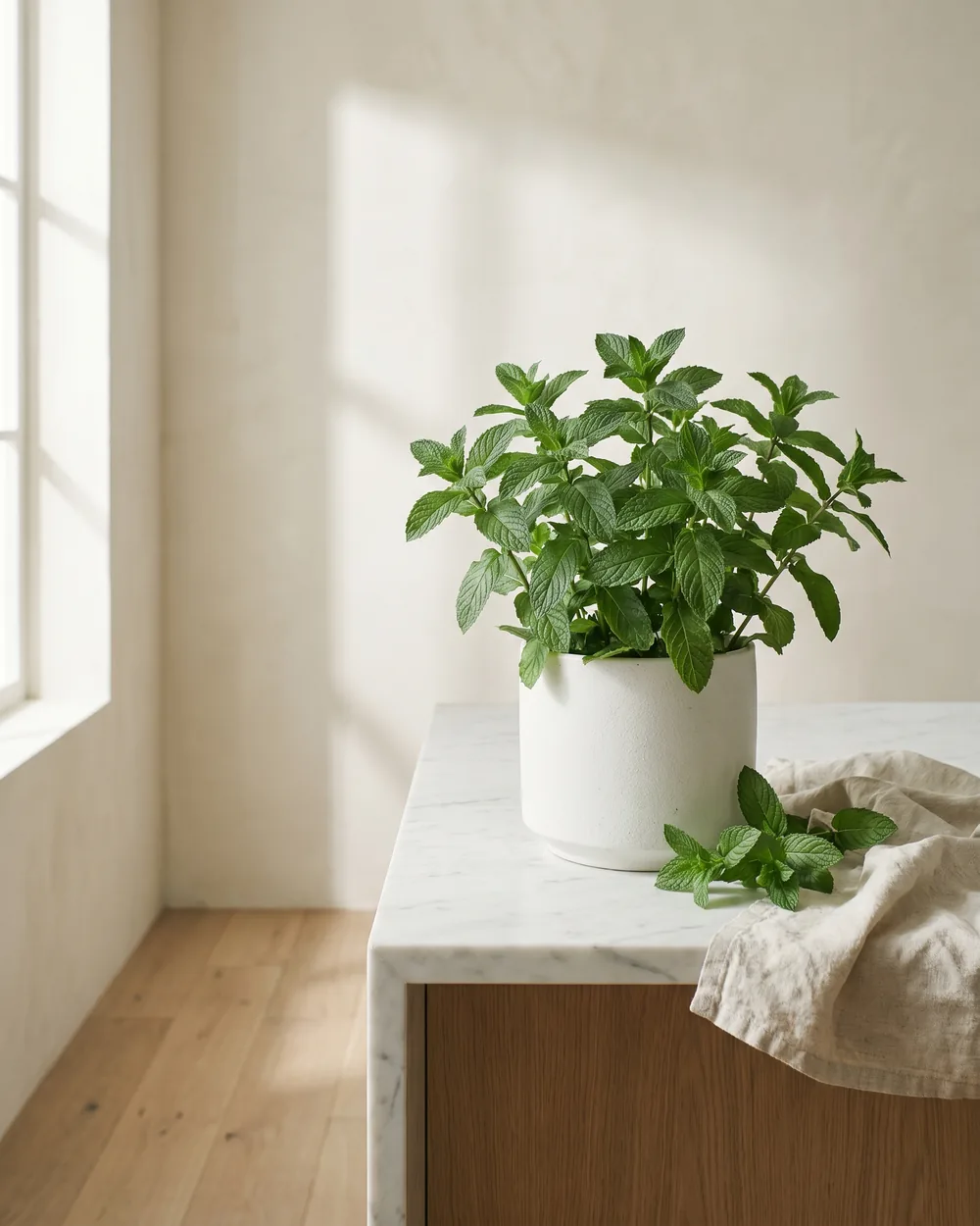 Grüne Minze styliert im Wohnraum