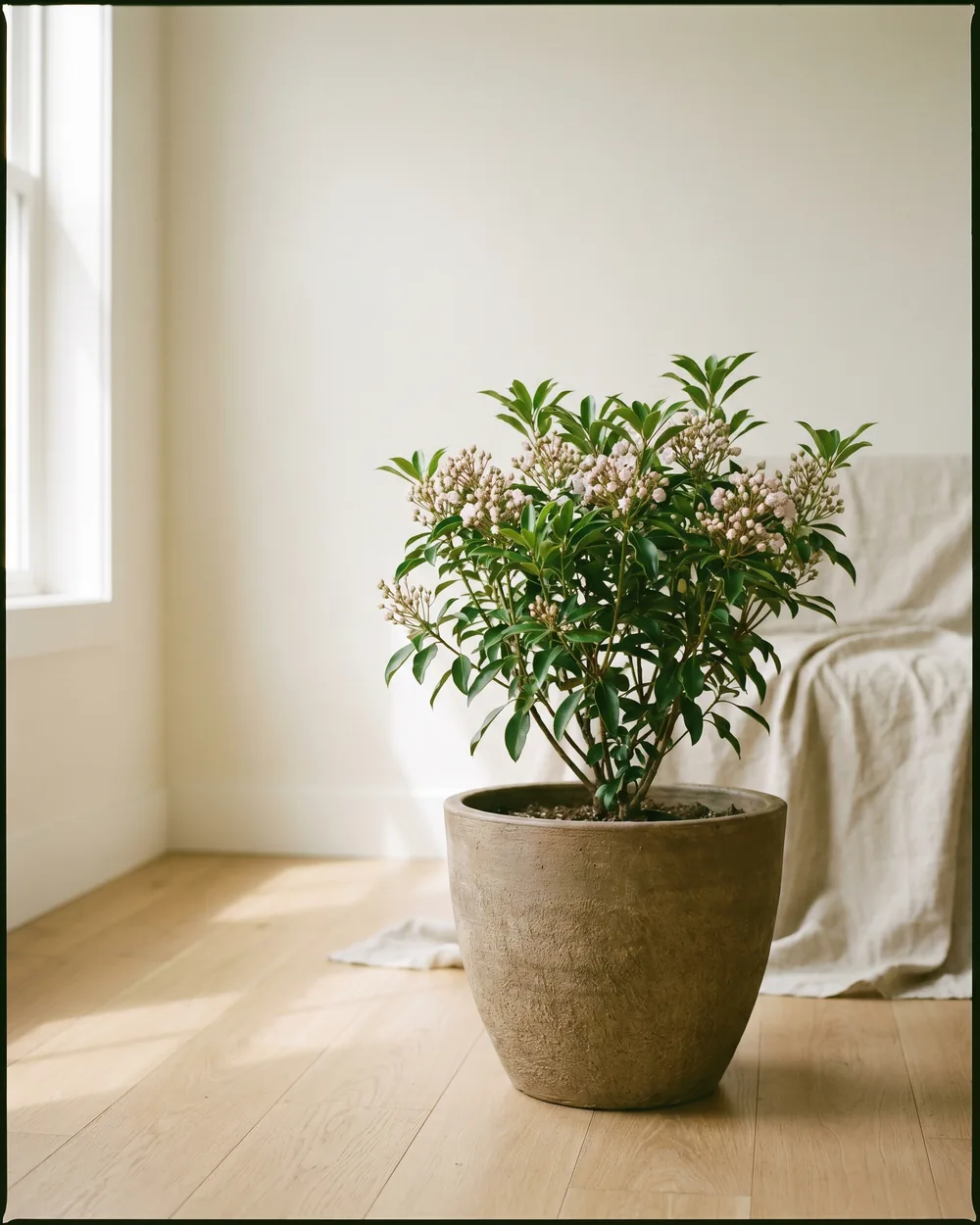 Lorbeerrose styliert im Wohnraum