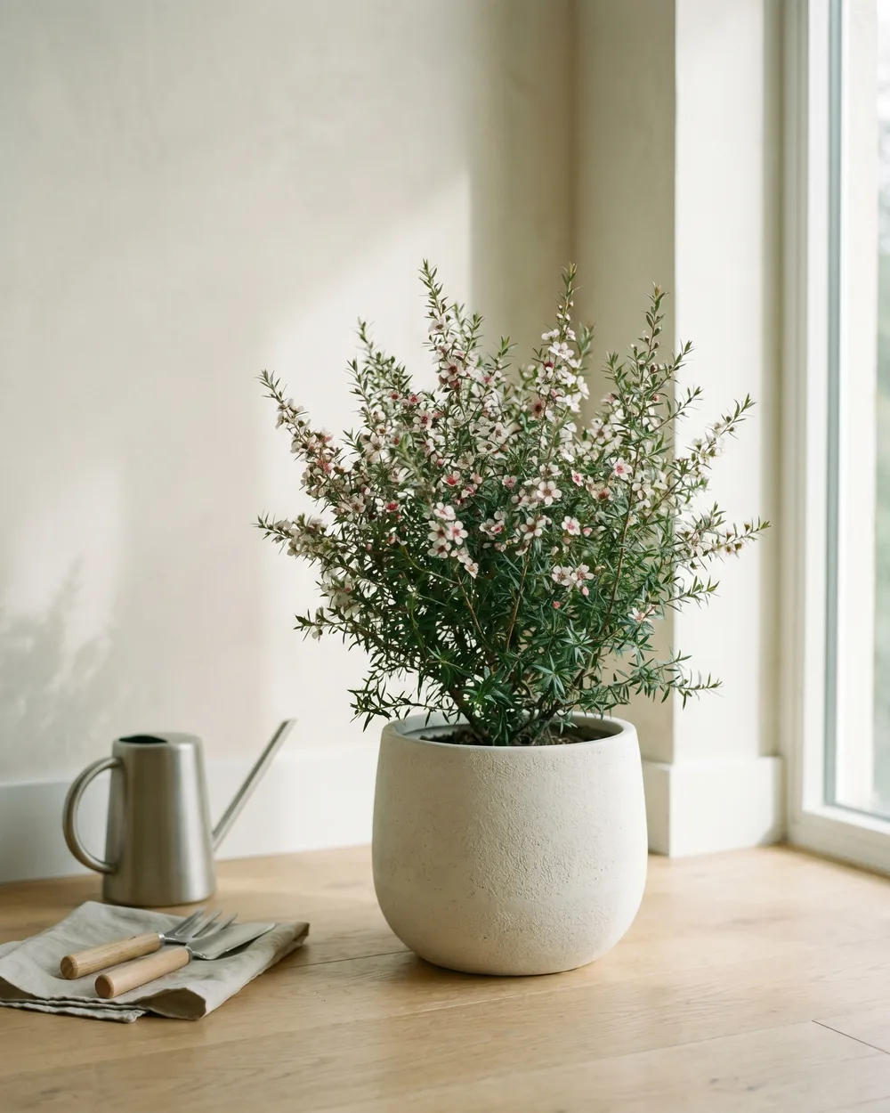 Maulende Myrte styliert im Wohnraum
