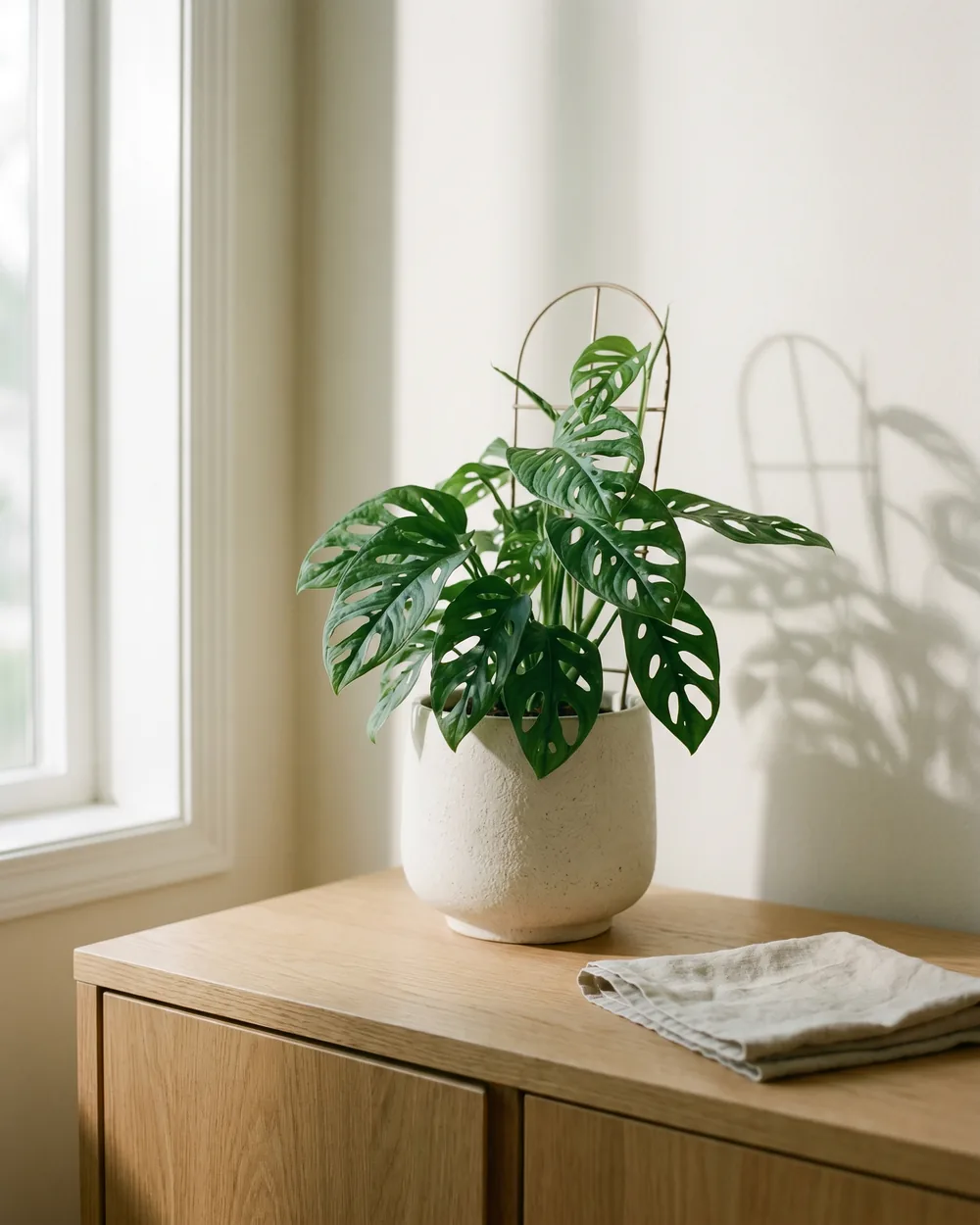 Mini-Monstera styliert im Wohnraum