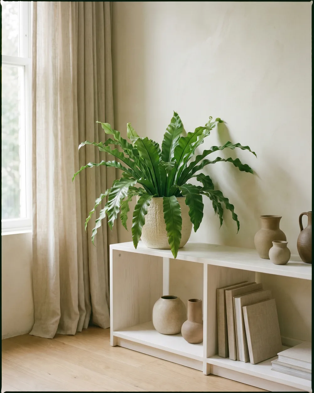 Nestfarn styliert im Wohnraum