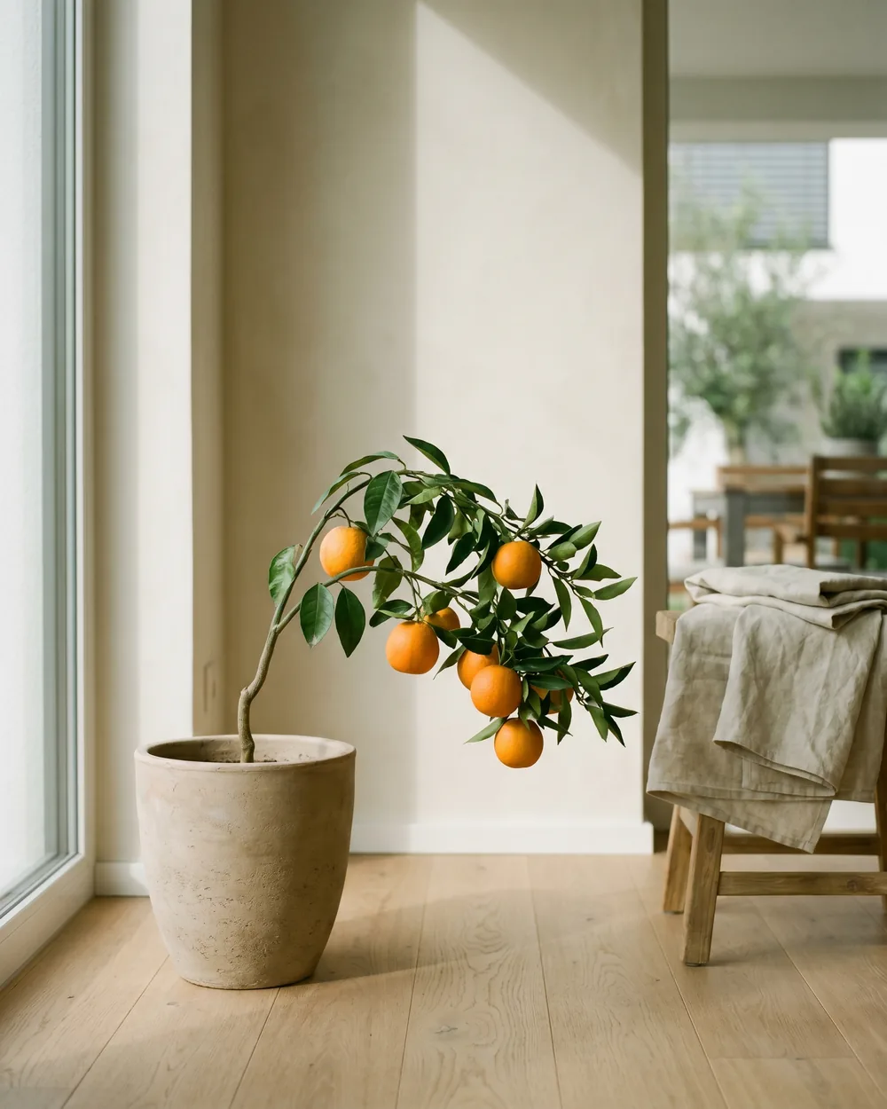 Orangenbaum styliert im Wohnraum