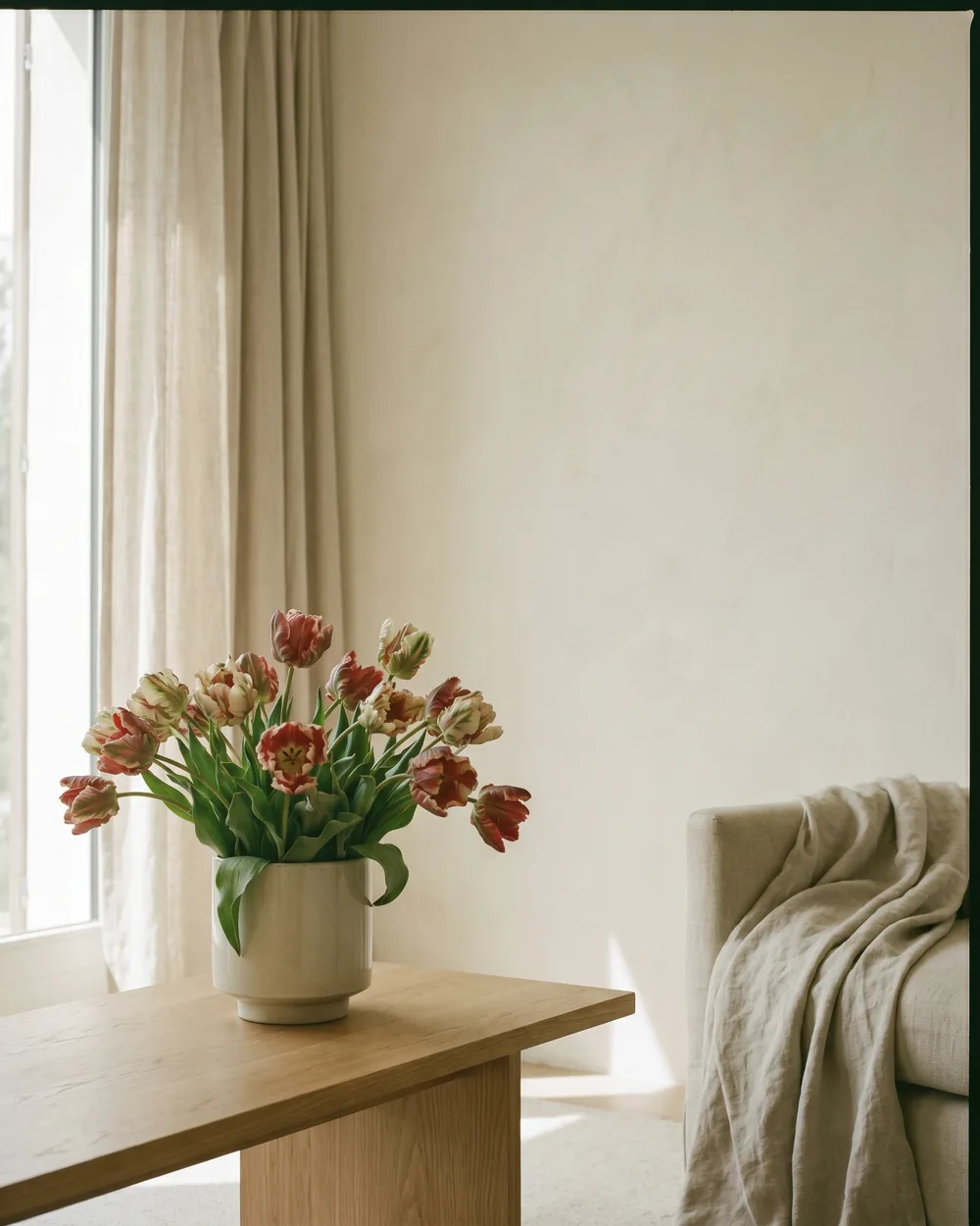 Papageientulpe styliert im Wohnraum