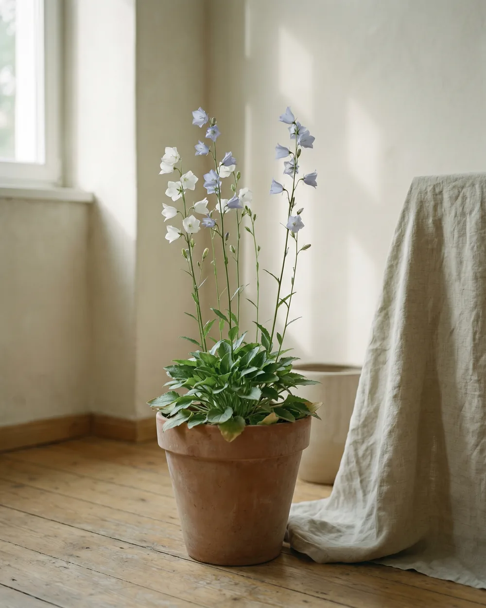 Pfirsichblättrige Glockenblume styliert im Wohnraum