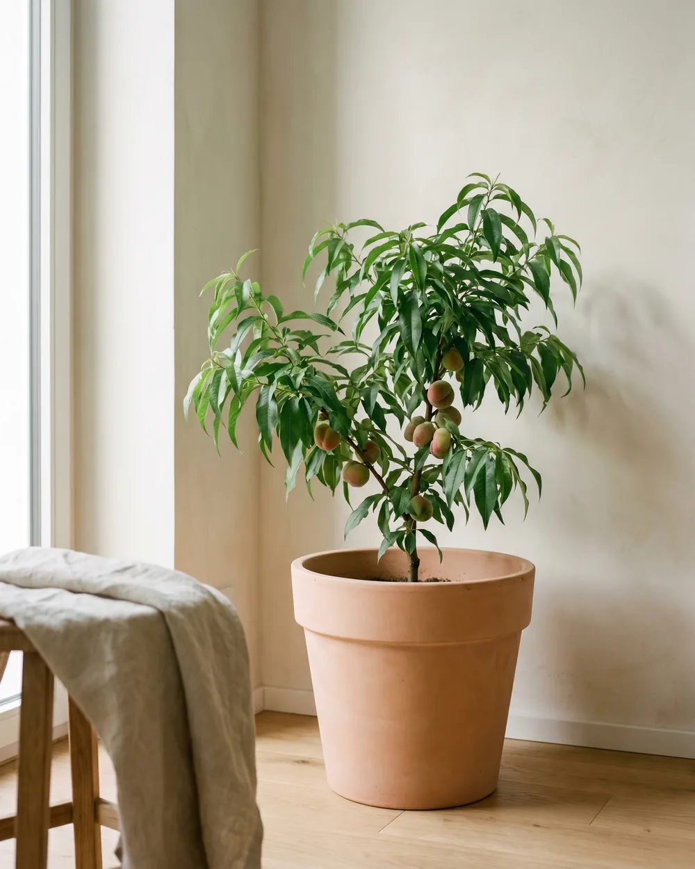 Plattpfirsich styliert im Wohnraum