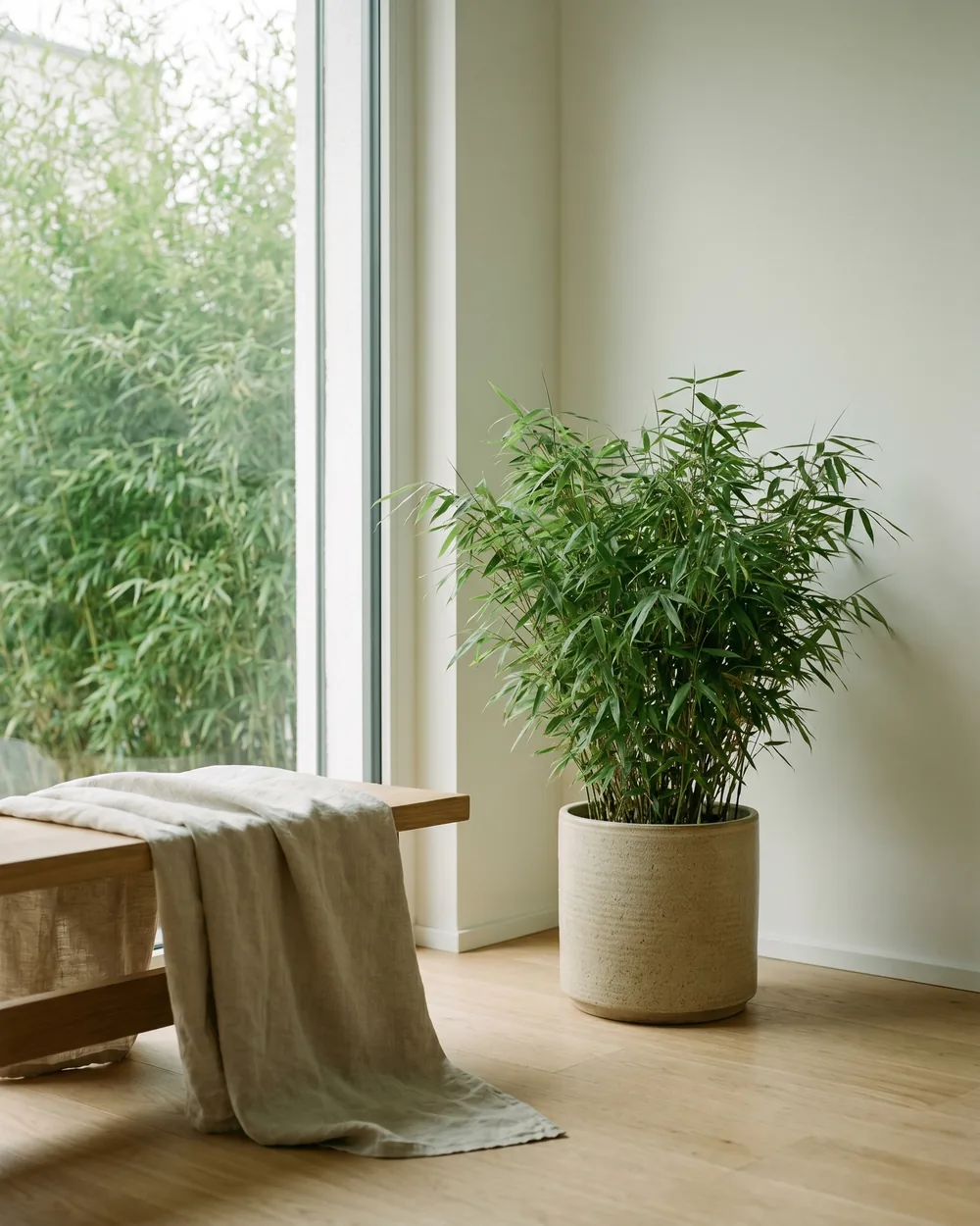 Schirmbambus styliert im Wohnraum