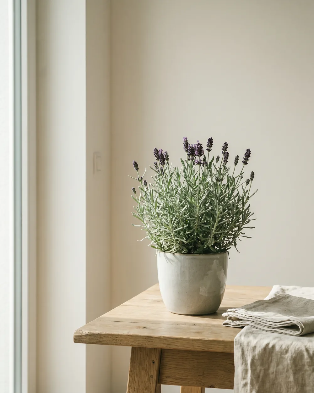 Schopflavendel styliert im Wohnraum