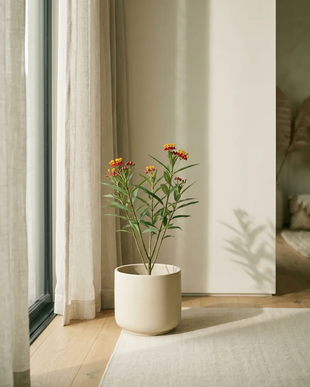 Seidenpflanze styliert im Wohnraum