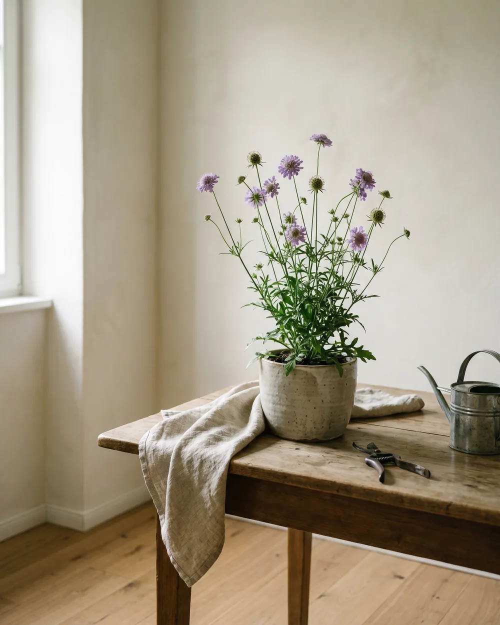 Skabiose styliert im Wohnraum