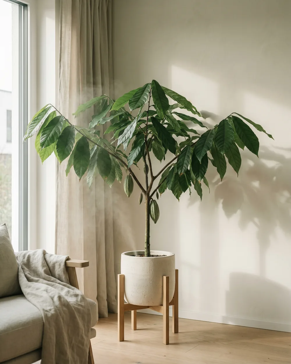 Kakaobaum styliert im Wohnraum