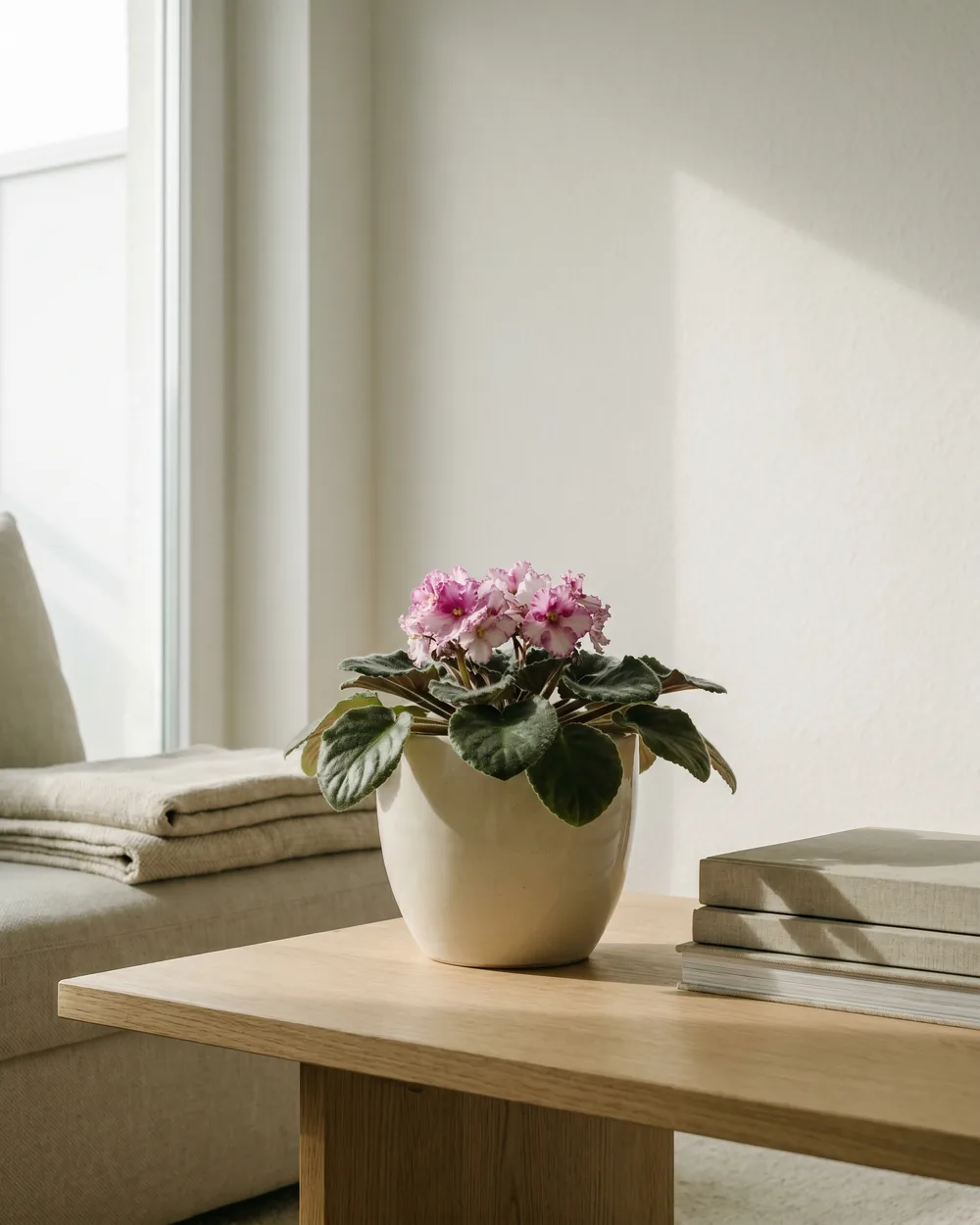 Usambaraveilchen styliert im Wohnraum