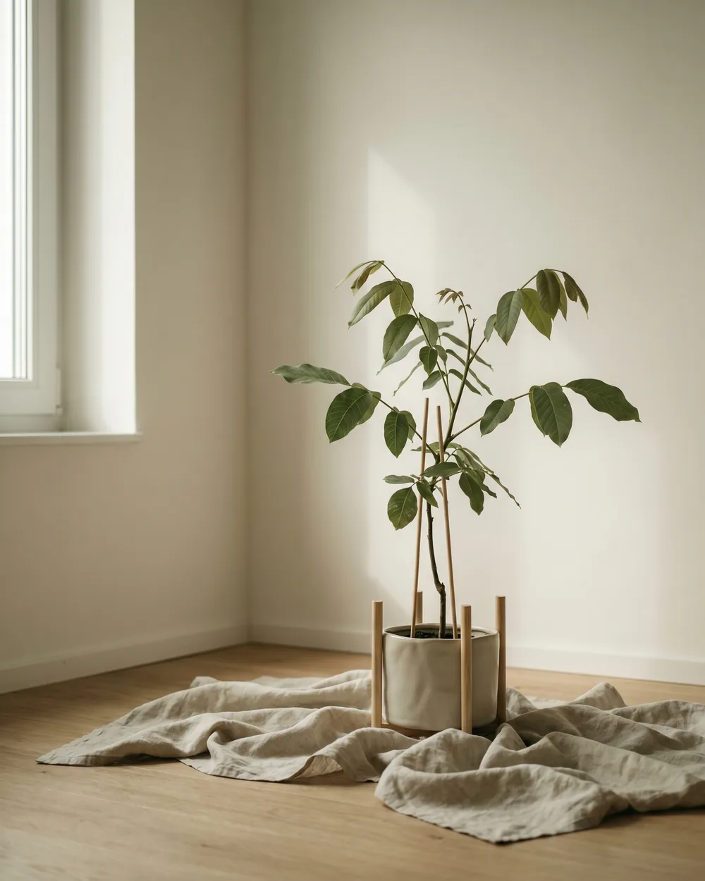 Walnussbaum styliert im Wohnraum